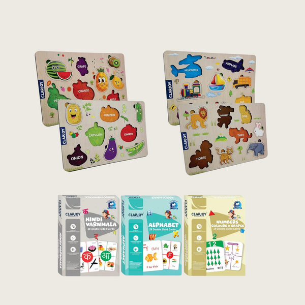 Clapjoy Wooden Learning Educational Board  and Flash Card Combo for Kids Ages 2+ years