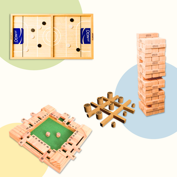 Combo of 4 Board Games - Sling Puck, Slido, Tic-Tac Cambio, Shut the Box
