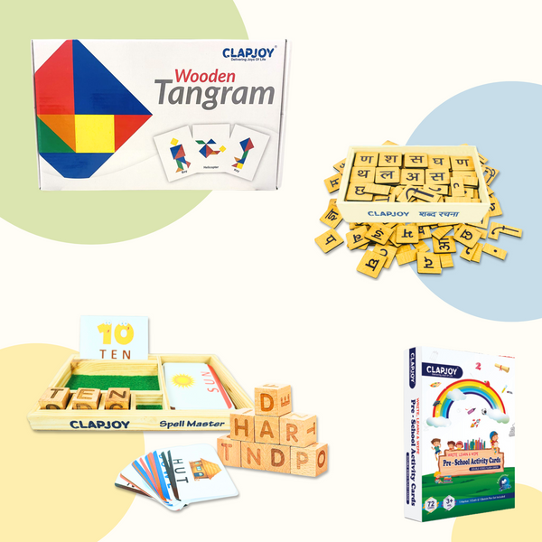 Learn Hindi Words Spellings and Tangram With Flash cards Combo