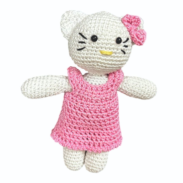 Handmade Crochet Kitty Doll for Kids 1 to 3 Years – Soft Amigurumi Toy for Kids, Cute Cat Design with Pink Dress & Bow