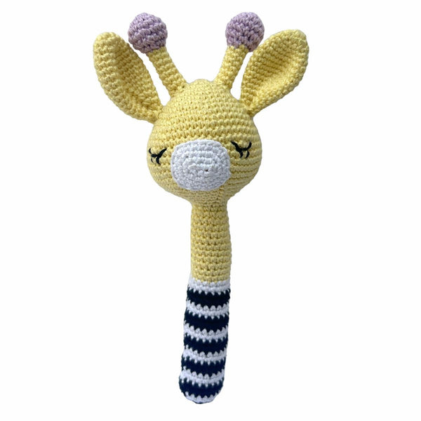 Baby Rattle, Giraffe long rattle, 0-6 Months Montessori Sensory Toys for Babies, Handmade Crochet Baby Ring Rattle Toy | Teething Toy |