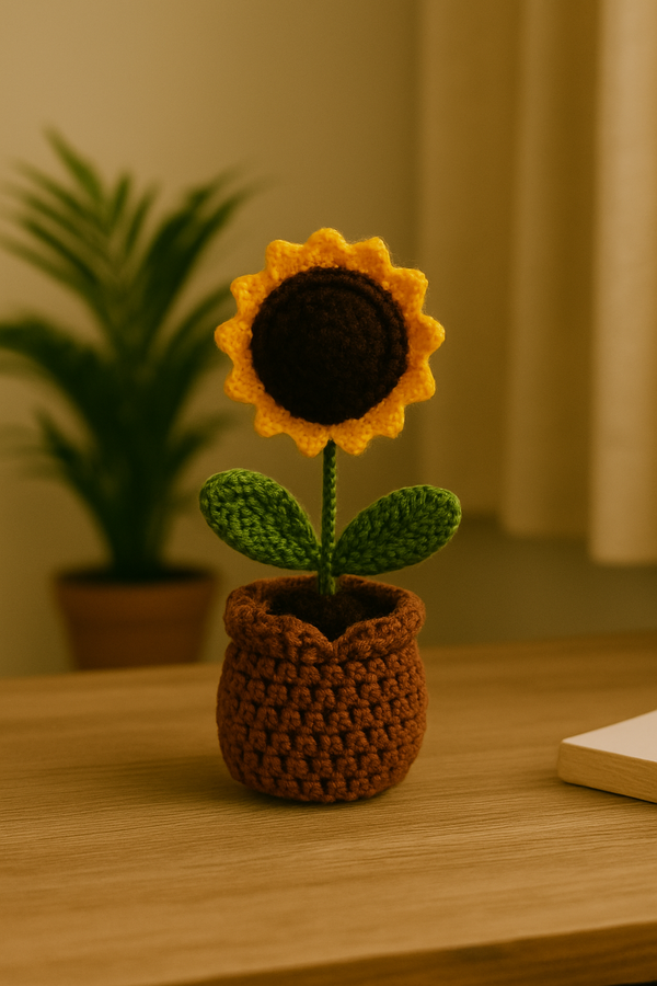 Handmade Crochet Sunflower with Pot – Amigurumi Potted Flower for Home Decor, Gifting & Desk Decoration