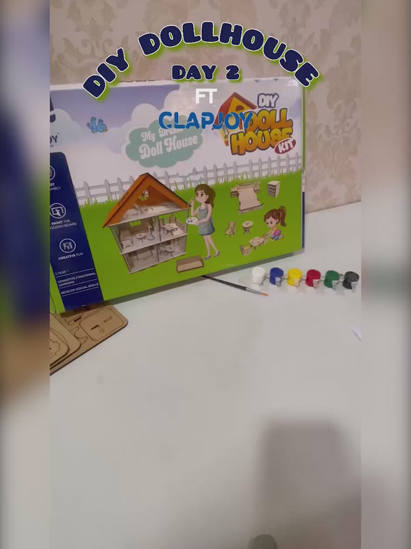 Clapjoy DIY Wooden Toy House with Furniture for kids | DIY Dollhouse Building Kit with Paint set, Easy Assembly with Instructions