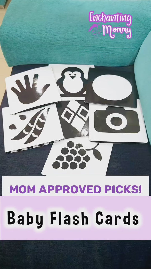Clapjoy High Contrast Black & White Flash Cards for Newborns & Infants (0–12 Months) | 40 Images, 20 Cards, 2 Stands
