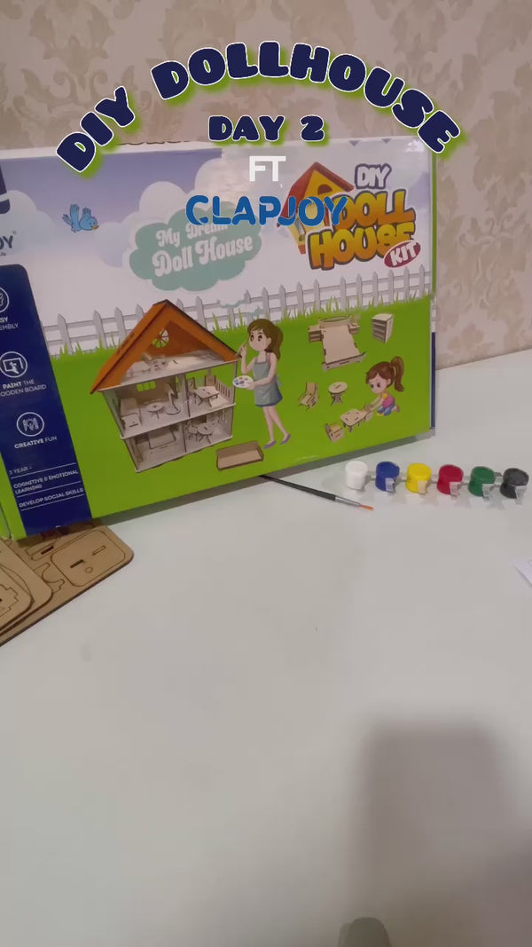 Clapjoy DIY Wooden Toy House with Furniture for kids | DIY Dollhouse Building Kit with Paint set, Easy Assembly with Instructions