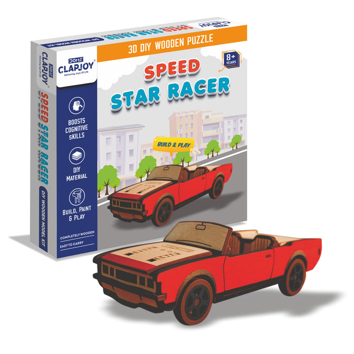 CLAPJOY 3D DIY Wooden Puzzle Speed Star Racer Car, Build and Paint Cra ...